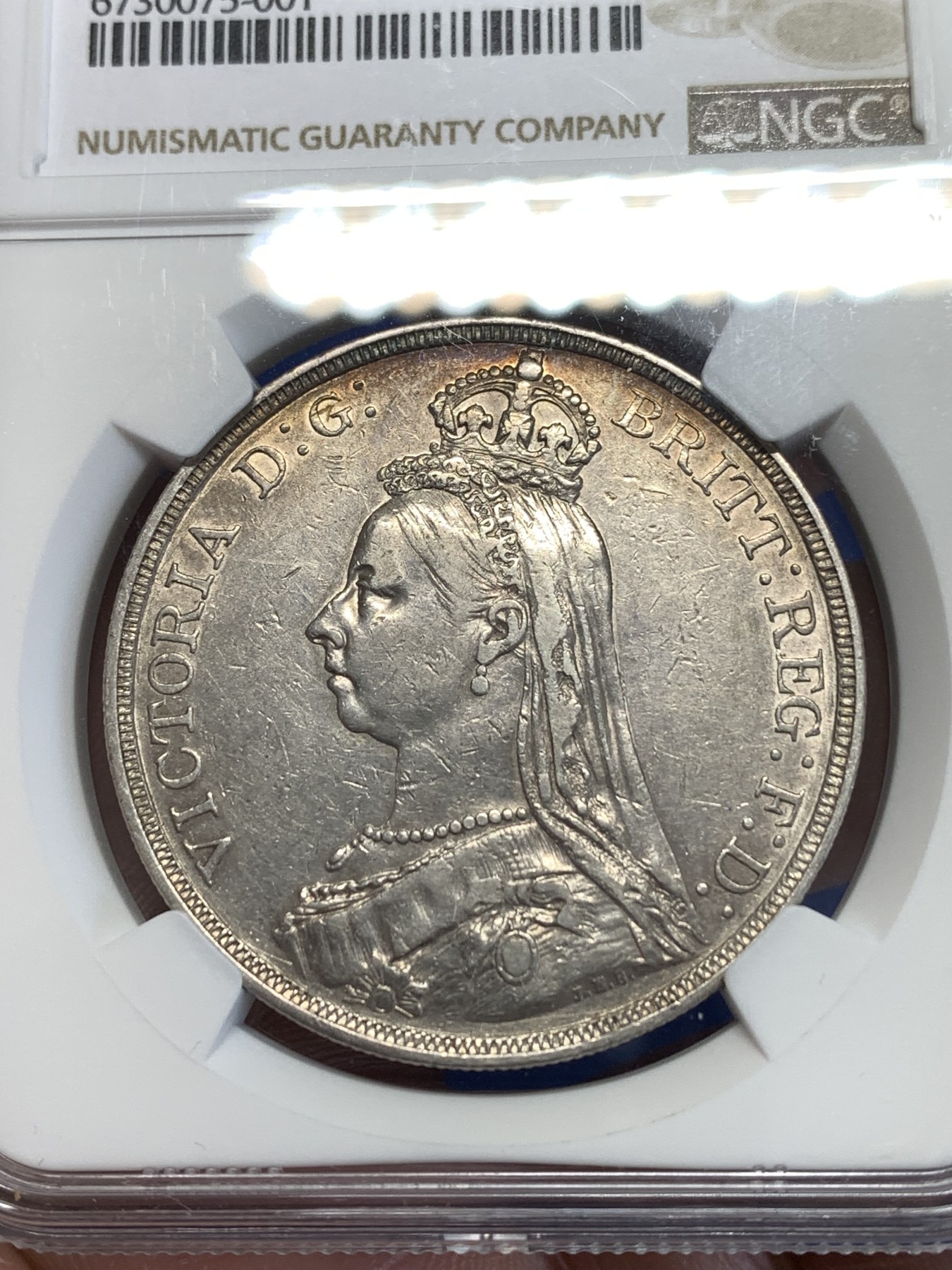 《竞宝斋》第252场-周日，周一2场连拍 (全场包邮) NGC XFD 英国1887维多利亚马剑克朗大银币 1887首年 性价比之选