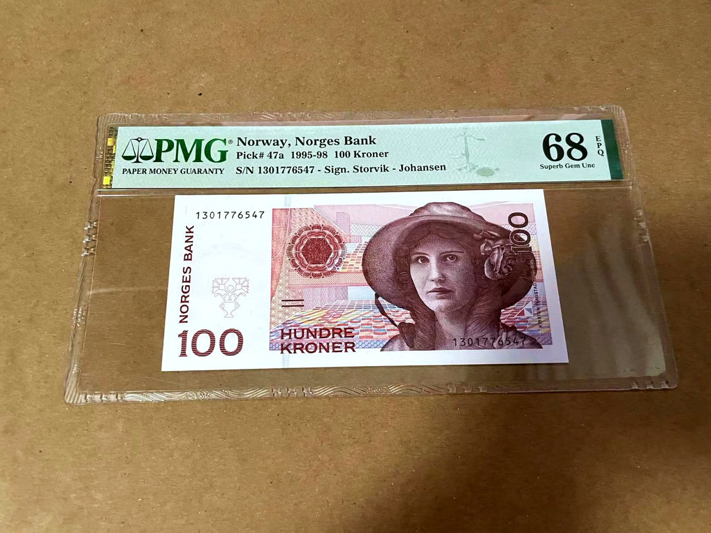 【Blue Auction】✨世界纸币精拍第454期【精】 【p47a】挪威 1995-98年100克朗 PMG68EPQ 超高分
