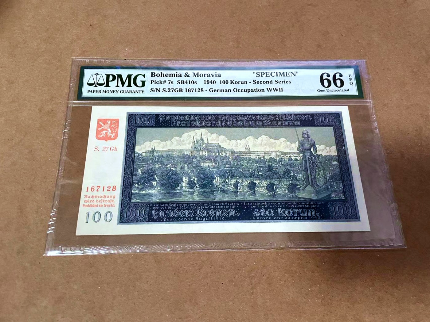 【Blue Auction】✨世界纸币精拍第454期【精】 【样钞】捷斯 1940年100克朗 PMG66EPQ 
