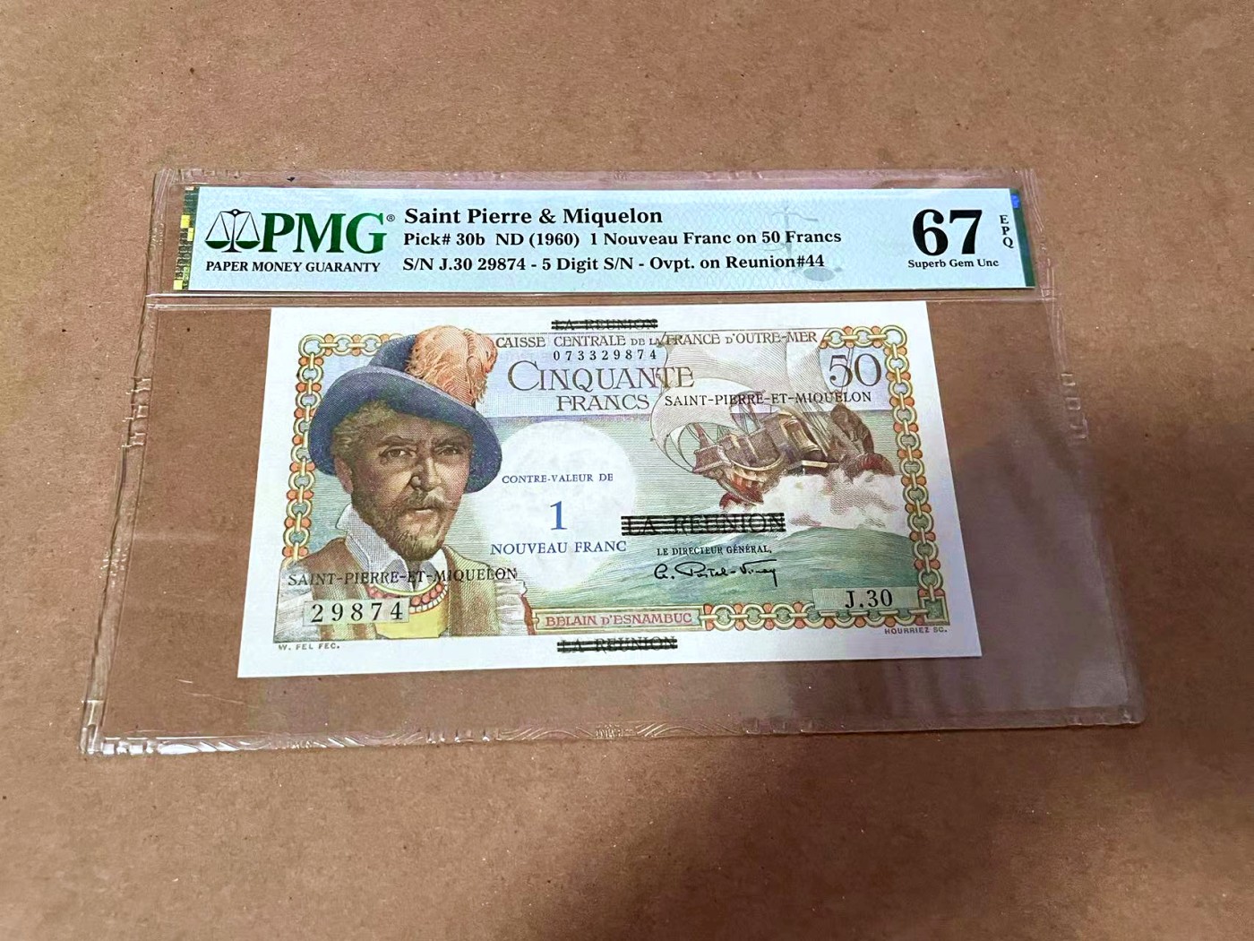 【Blue Auction】✨世界纸币精拍第454期【精】 圣皮埃尔和密克隆 1960年1新法郎=50法郎 经典白奶球 PMG67EPQ 高分 