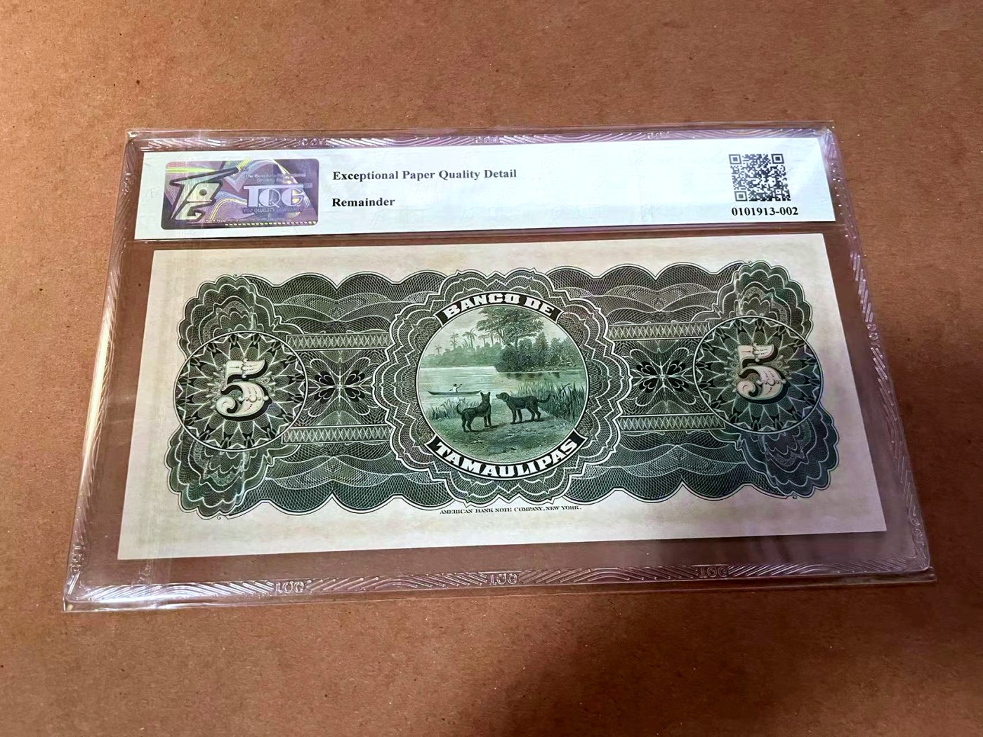 【Blue Auction】✨世界纸币精拍第454期【精】 墨西哥 1902年5比索 二犬观湖 小女孩 TQG66EPQ  ABNC出品雕刻精美