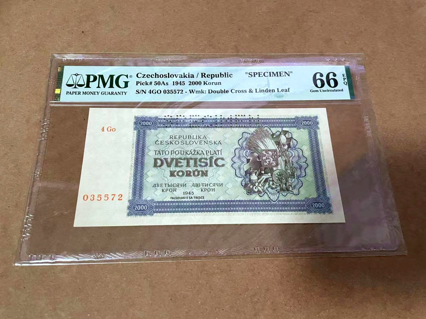 【Blue Auction】✨世界纸币精拍第454期【精】 【样钞】捷斯 1945年2000克朗 PMG66EPQ 