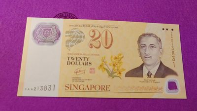 【世界钱币】精选微拍第99期暨2024年第10期  少量新品裸钞和评级币 2007年新加坡20元塑料纪念钞 首发0AA冠全新绝品无47尾号3831