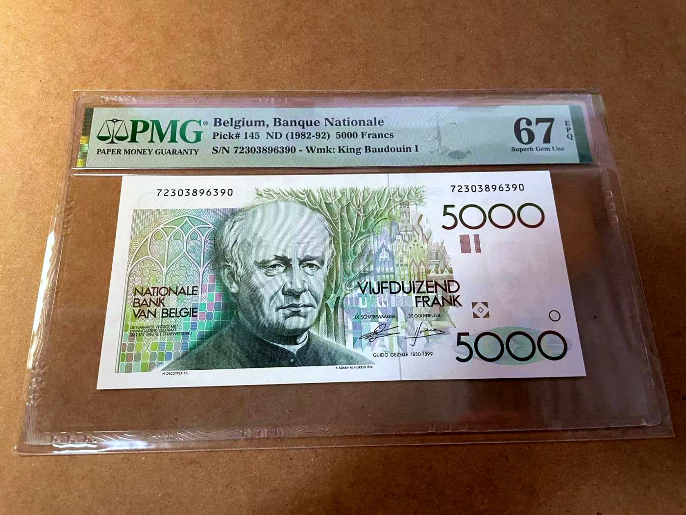 【Blue Auction】✨世界纸币精拍第454期【精】  比利时 1982-92年5000法郎 大蜻蜓 PMG67EPQ 高分