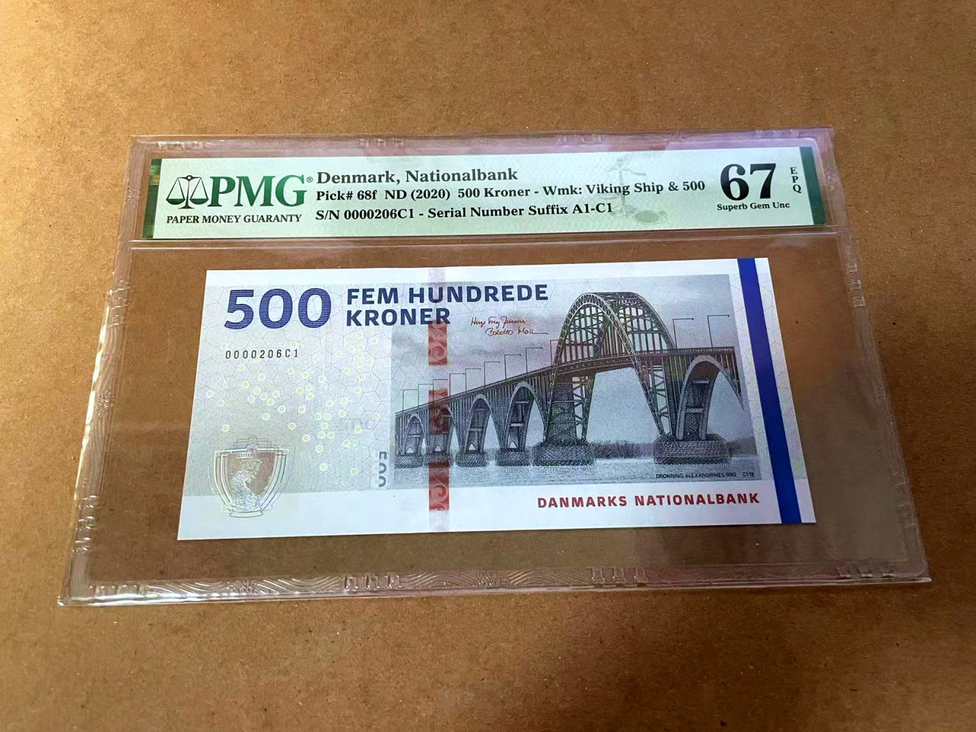 【Blue Auction】✨世界纸币精拍第454期【精】 【206小号】丹麦 2020年500克朗 PMG67EPQ 高分