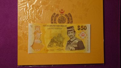 【世界钱币】精选微拍第99期暨2024年第10期  少量新品裸钞和评级币 2017年文莱50林吉特纪念钞 首发F1冠原装册少见 全程无4尾号7333 全新绝品