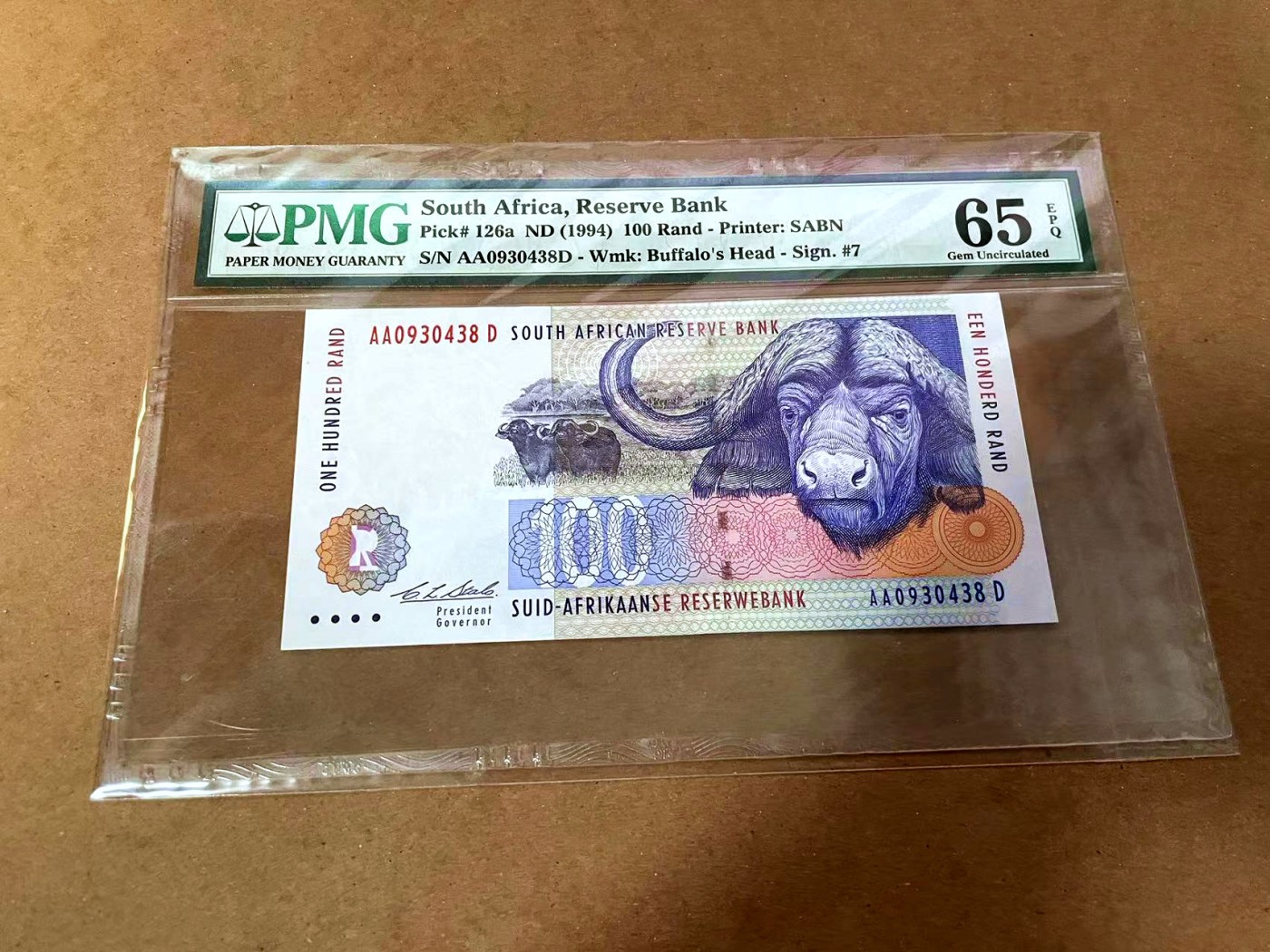 【Blue Auction】✨世界纸币精拍第454期【精】 【AA冠 初版】南非 1994年100兰特 PMG65EPQ 