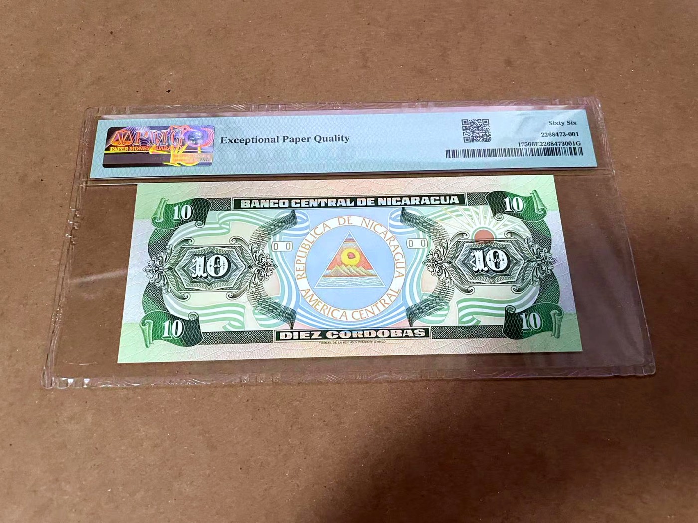 【Blue Auction】✨世界纸币精拍第454期【精】 【A冠倒置小号】尼加拉瓜 1990年10科多巴 PMG66EPQ 