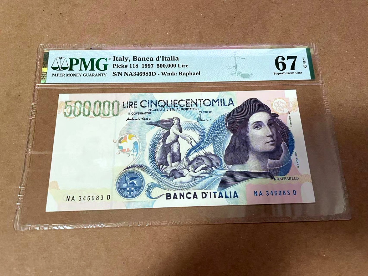 【Blue Auction】✨世界纸币精拍第454期【精】 意大利 1997年50万里拉 PMG67EPQ 高分 经典拉斐尔