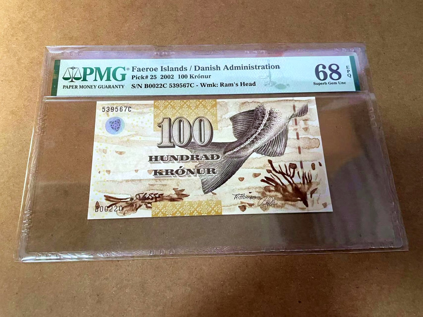 【Blue Auction】✨世界纸币精拍第454期【精】 【初版】法罗群岛 2002年100克朗 PMG68EPQ 超高分