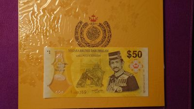 【世界钱币】精选微拍第99期暨2024年第10期  少量新品裸钞和评级币 2017年文莱50林吉特纪念钞 首发F1冠原装册少见 全程无4尾号7359 全新绝品