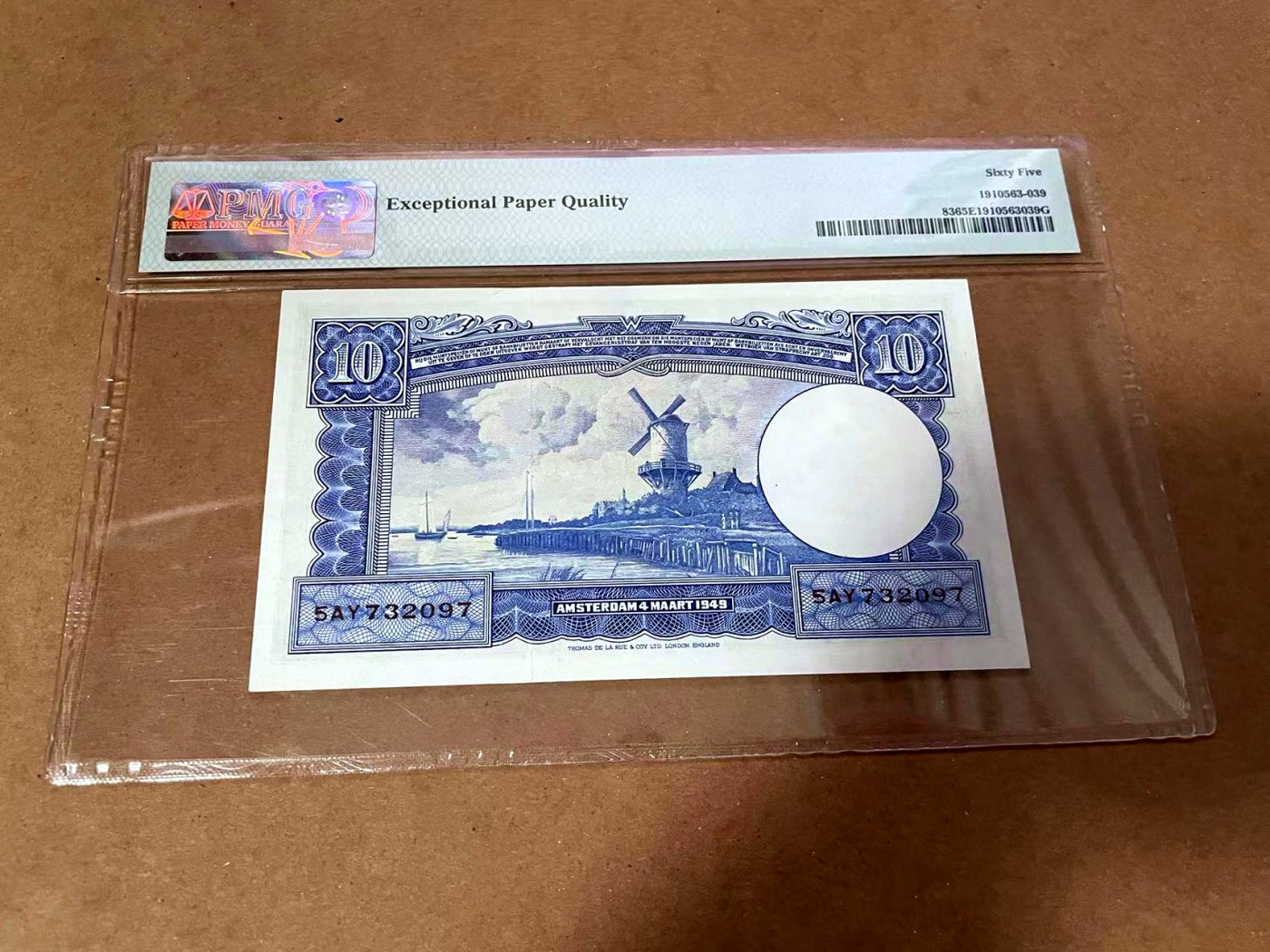 【Blue Auction】✨世界纸币精拍第454期【精】 荷兰 1949年10盾 PMG65EPQ 威廉一世 经典名画 风车 绝品 
