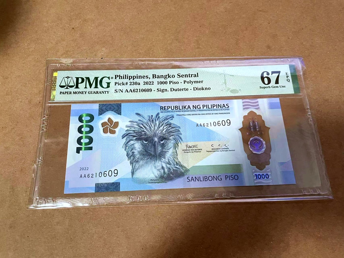 【Blue Auction】✨世界纸币精拍第454期【精】 【获奖钞 AA冠无47】菲律宾 2022年1000比索 PMG67EPQ 高分