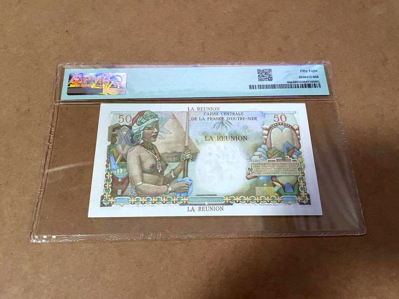 【Blue Auction】✨世界纸币精拍第454期【精】 【无加盖版 仅2张更高分少见】留尼旺 1947年50法郎 经典白奶球 PMG58 