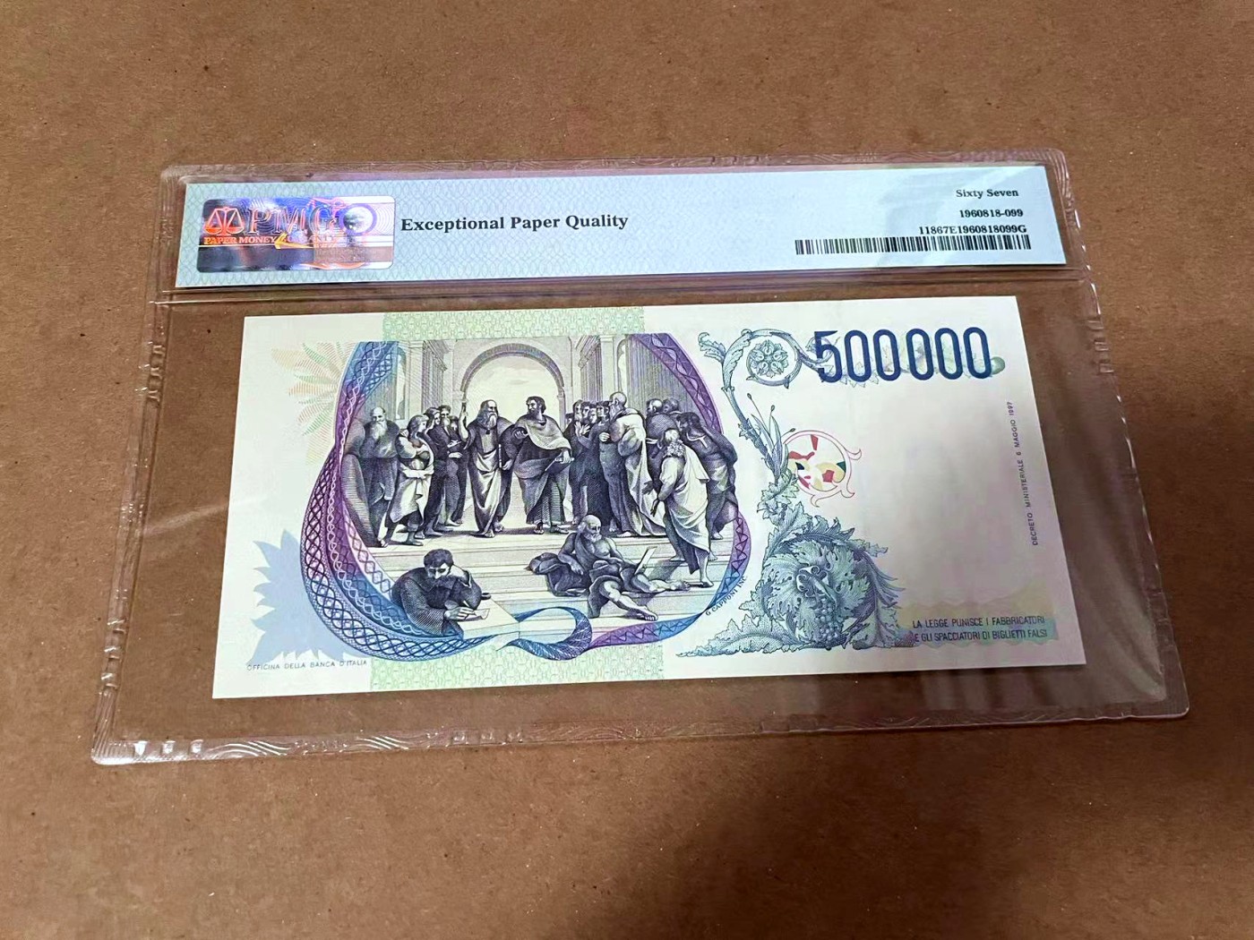 【Blue Auction】✨世界纸币精拍第454期【精】 意大利 1997年50万里拉 PMG67EPQ 高分 经典拉斐尔