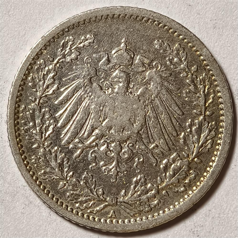 紫瑗钱币——第334期拍卖 德国 1906年 A版 第二帝国 1/2马克 银币 2.77克 0.9银