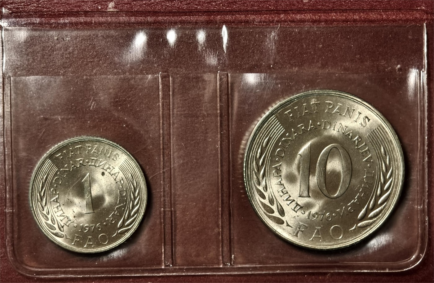 紫瑗钱币——第334期拍卖 南斯拉夫 1976年 世界粮农组织FAO 1 10第纳尔 UNC 纪念币 2枚套 原包装