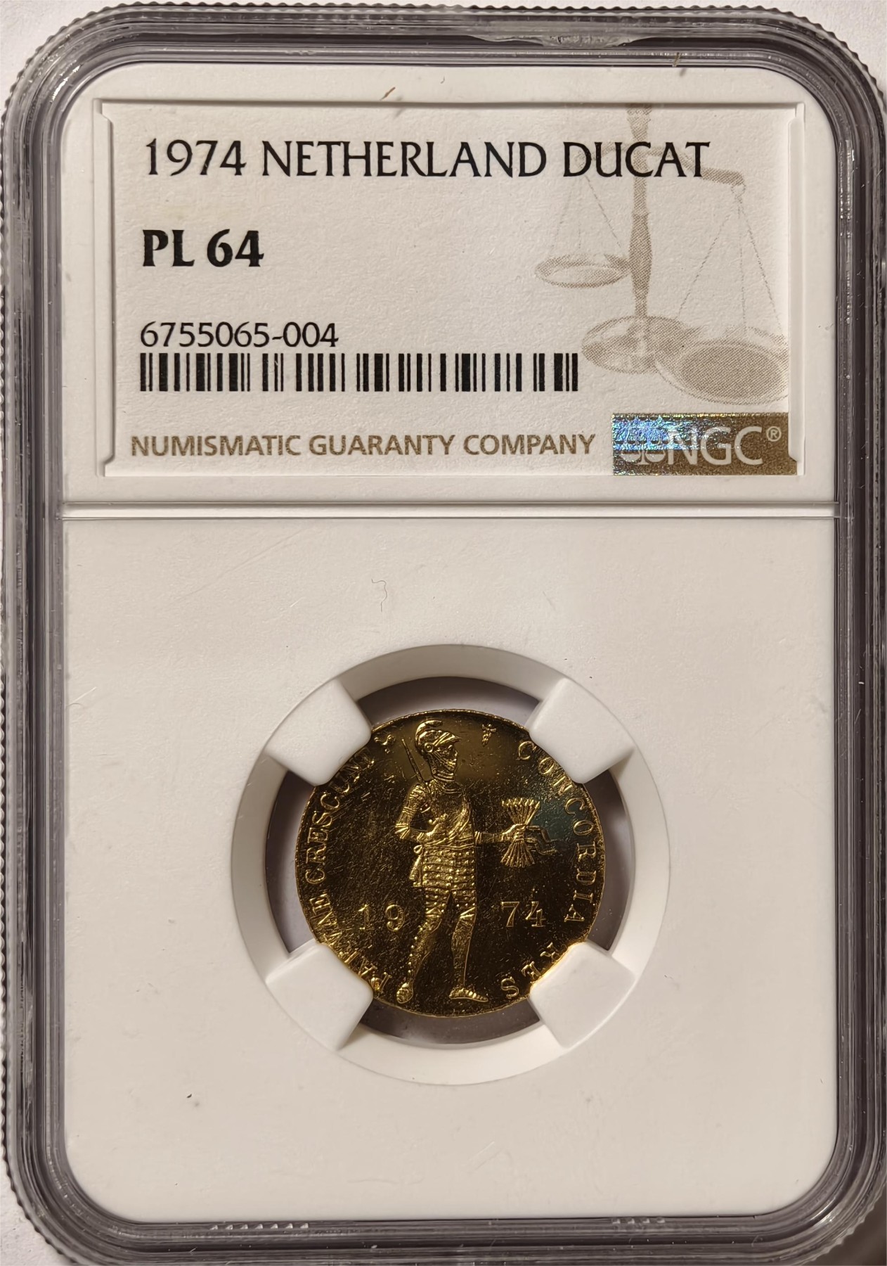 紫瑗钱币——第334期拍卖 荷兰 1974年 武士 1杜卡特 金币 NGC PL64
