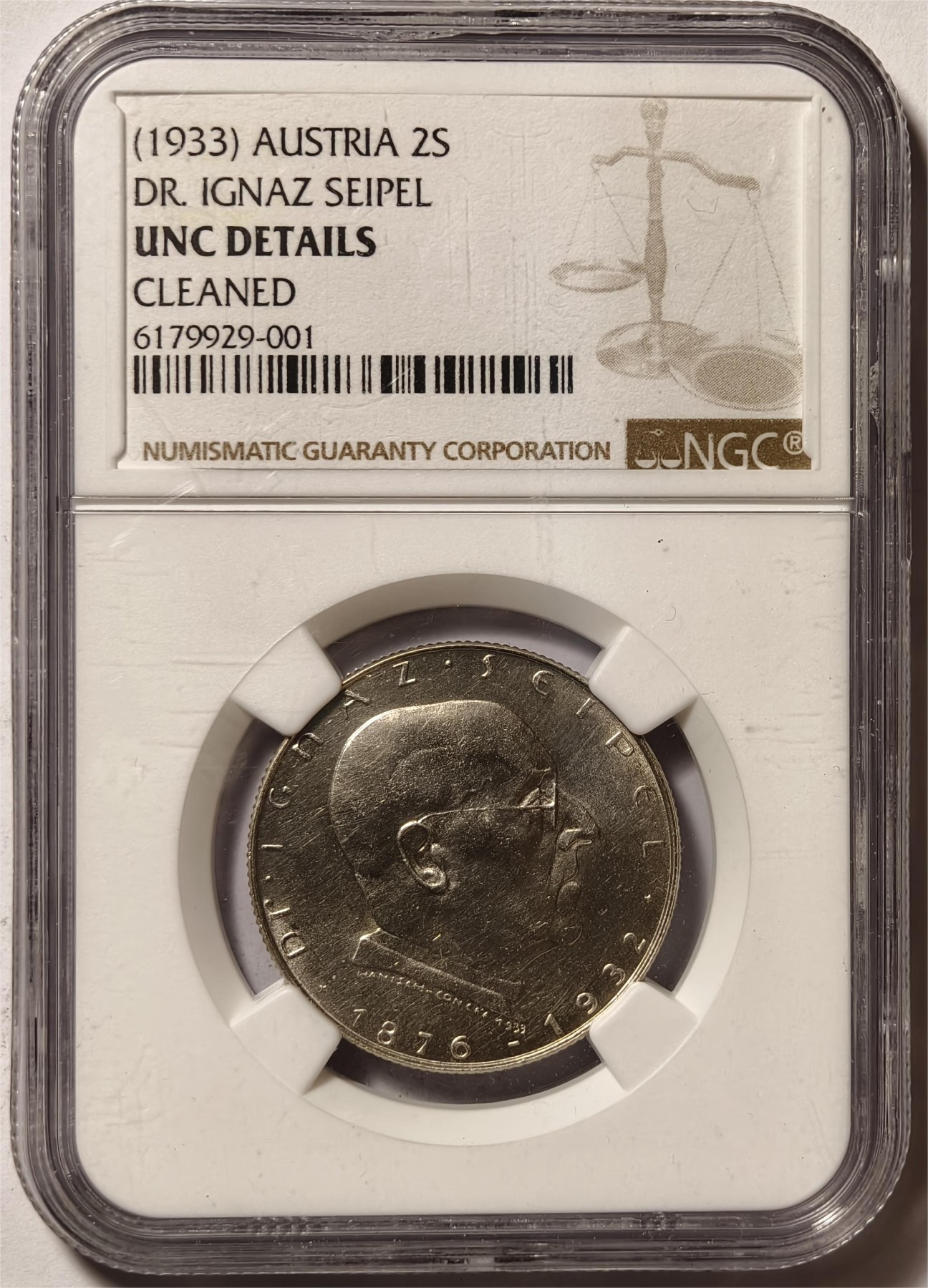 紫瑗钱币——第334期拍卖 奥地利 1933年 伊格纳兹·塞佩尔 2先令 银币 NGC UNC Detail