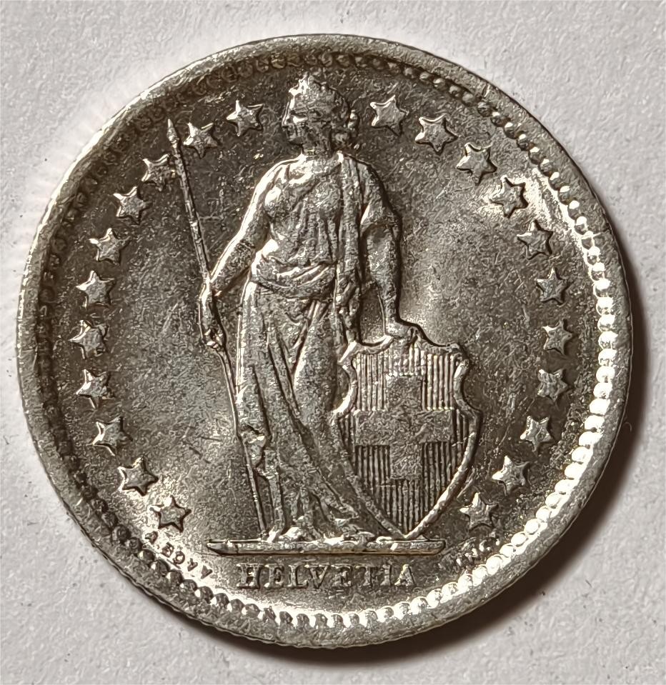 紫瑗钱币——第334期拍卖 瑞士 1965年B 赫尔维蒂女神 1/2法郎 2.5克 0.835银 UNC