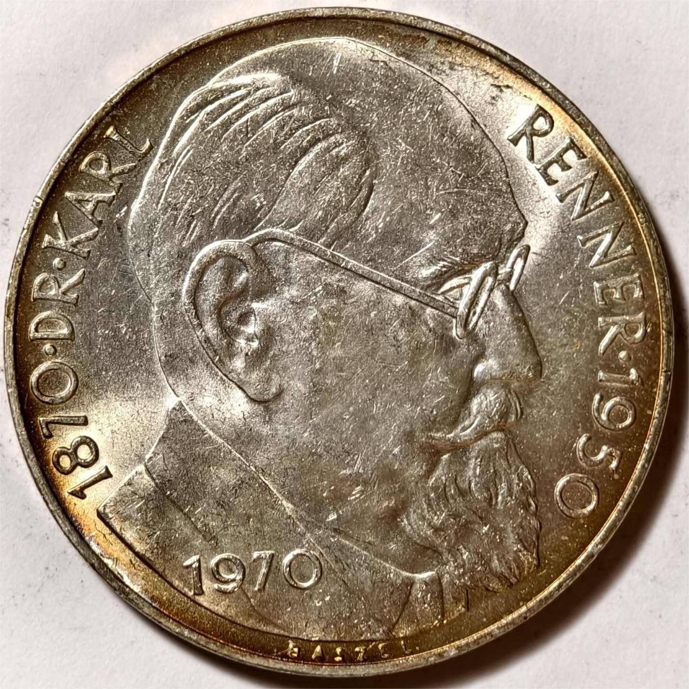 紫瑗钱币——第350期拍卖 奥地利 1970年 总统卡尔蕾纳 诞辰100周年 50先令 20克 0.9银 UNC 五彩