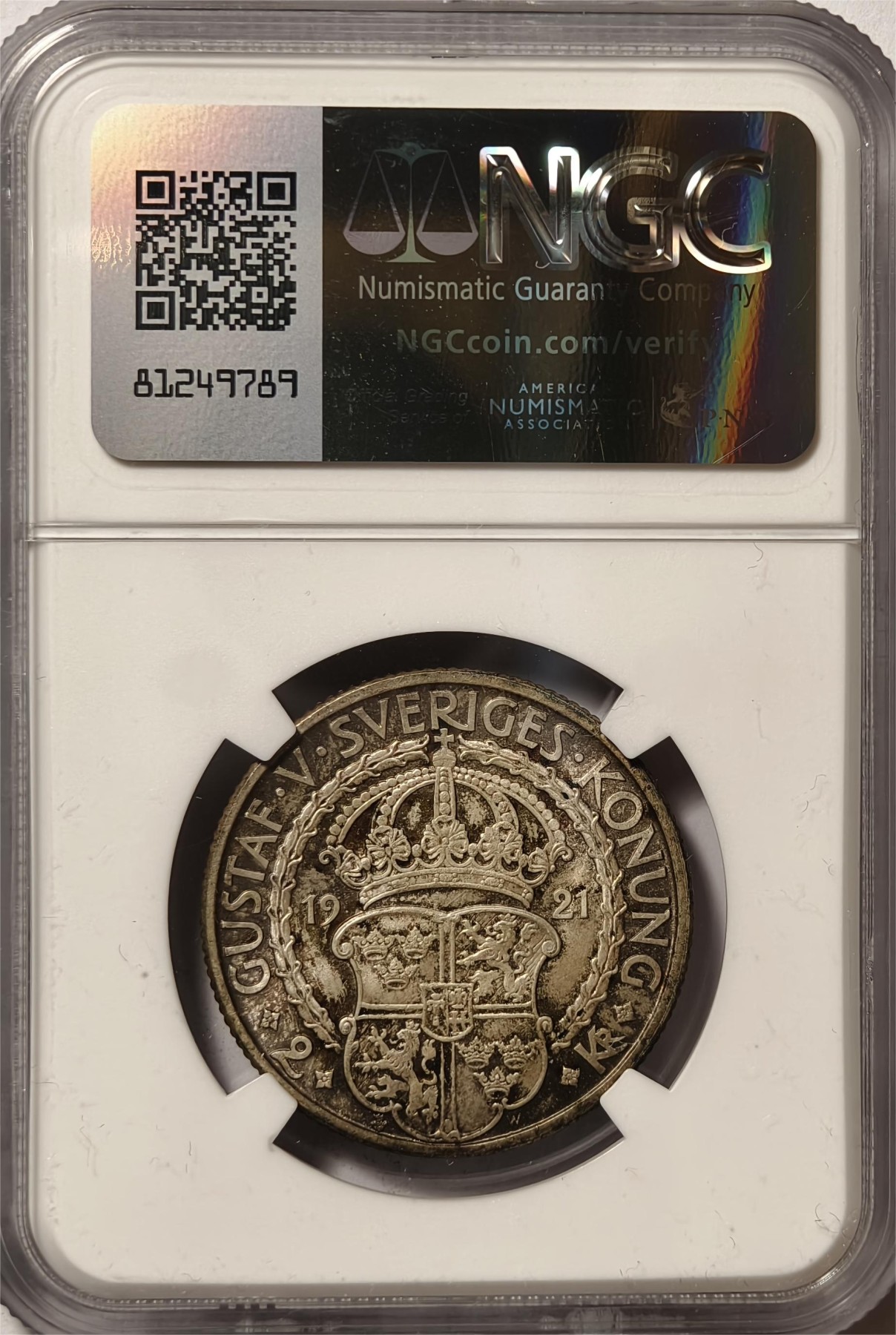 紫瑗钱币——第334期拍卖 瑞典 1921年 政治自由400周年 2克朗 银币 NGC MS64 五彩
