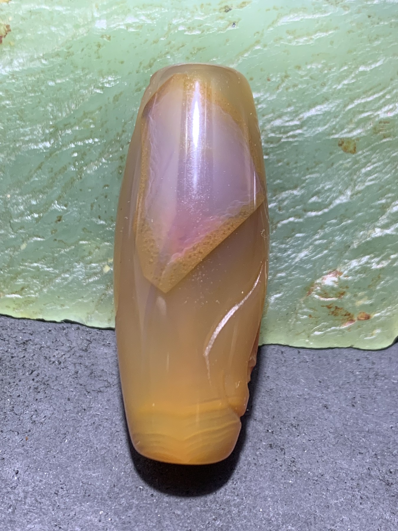 精美亚光高玉化天眼纹巴西玛瑙手工俏色巧雕鲤鱼桶珠一个