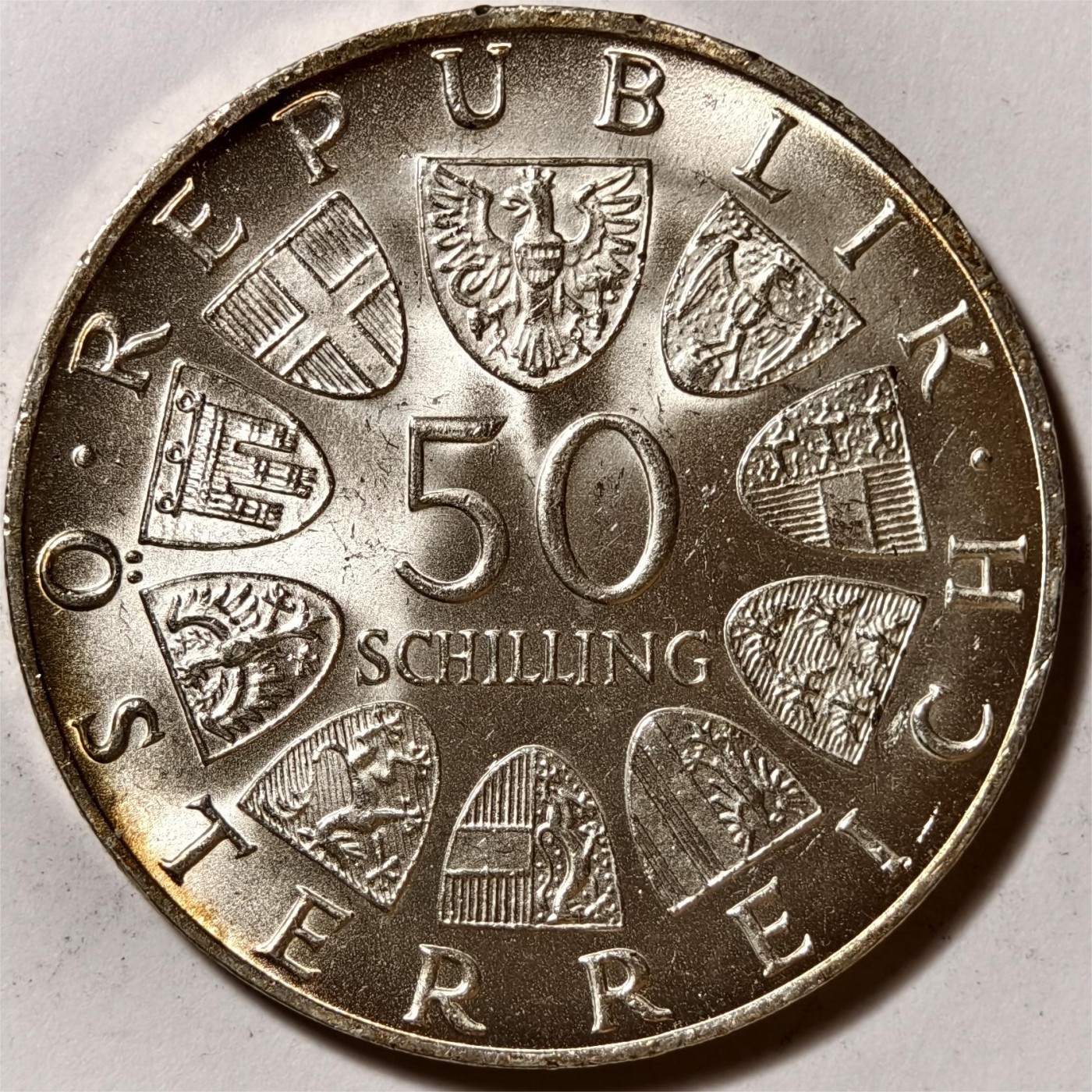 紫瑗钱币——第350期拍卖 奥地利 1968年 第二共和国建国50周年 50先令 20克 0.9银 UNC