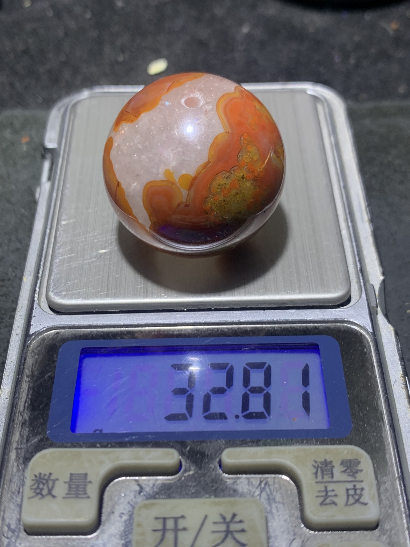 精美高玉化战国红玛瑙冰飘大圆珠一颗！