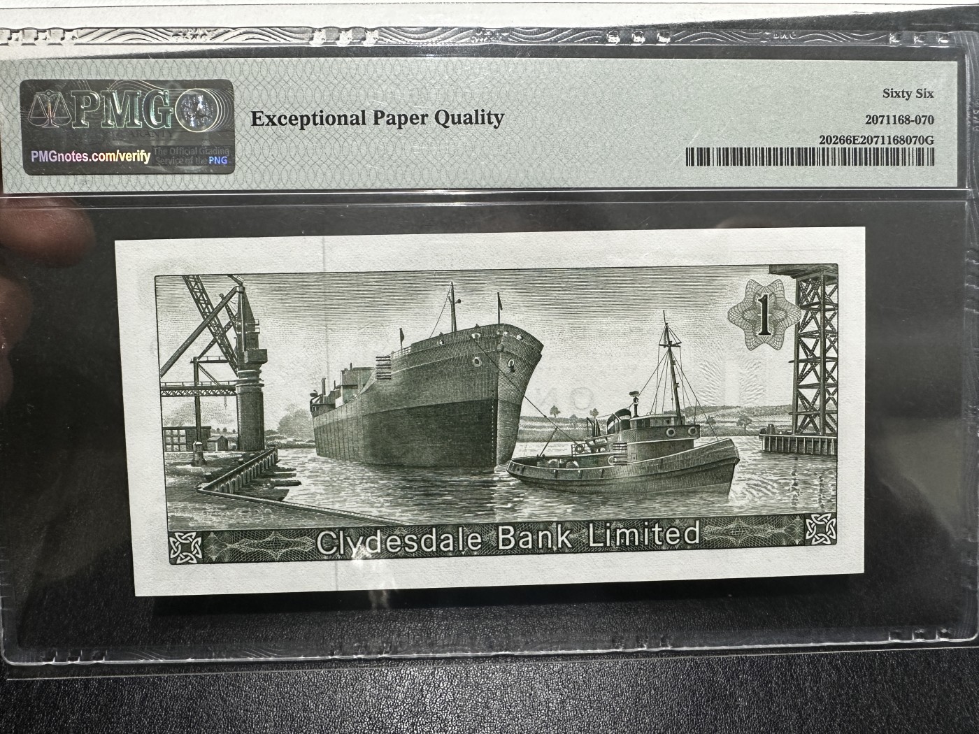 《外钞收藏家》第三百五十八期（连拍第三场） 1969年苏格兰克莱斯戴尔银行1镑 PMG66