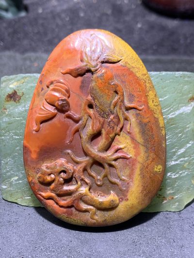 精美冰飘战国红玛瑙手工俏色巧雕蝙蝠人参大吊坠（牌子)一个， - 精美冰飘战国红玛瑙手工俏色巧雕蝙蝠人参大吊坠（牌子)一个，