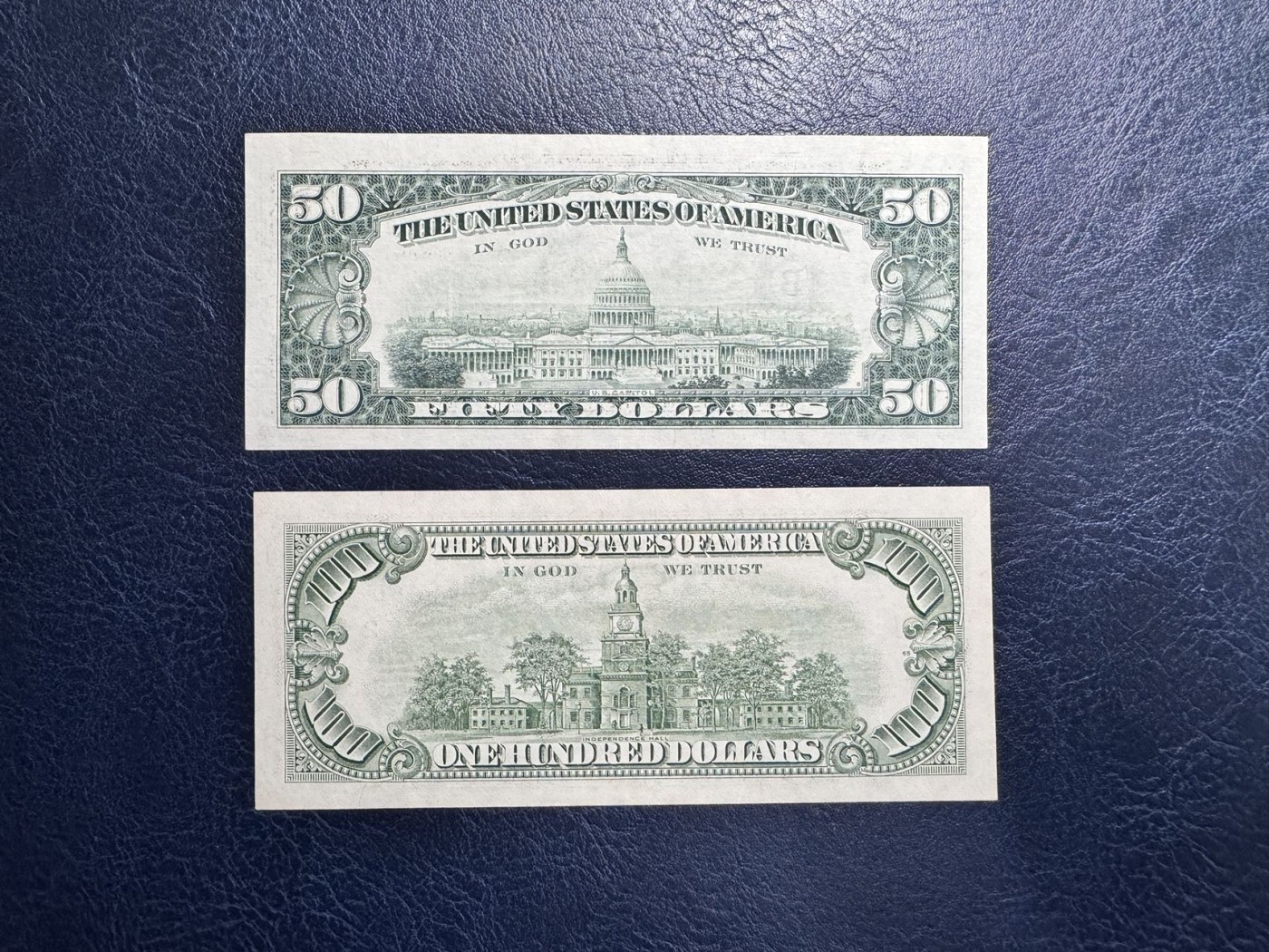 收藏联盟Quantum Auction 第334期拍卖  美国联邦储备1993年50元和1985年100元 品相分别为UNC-和AU