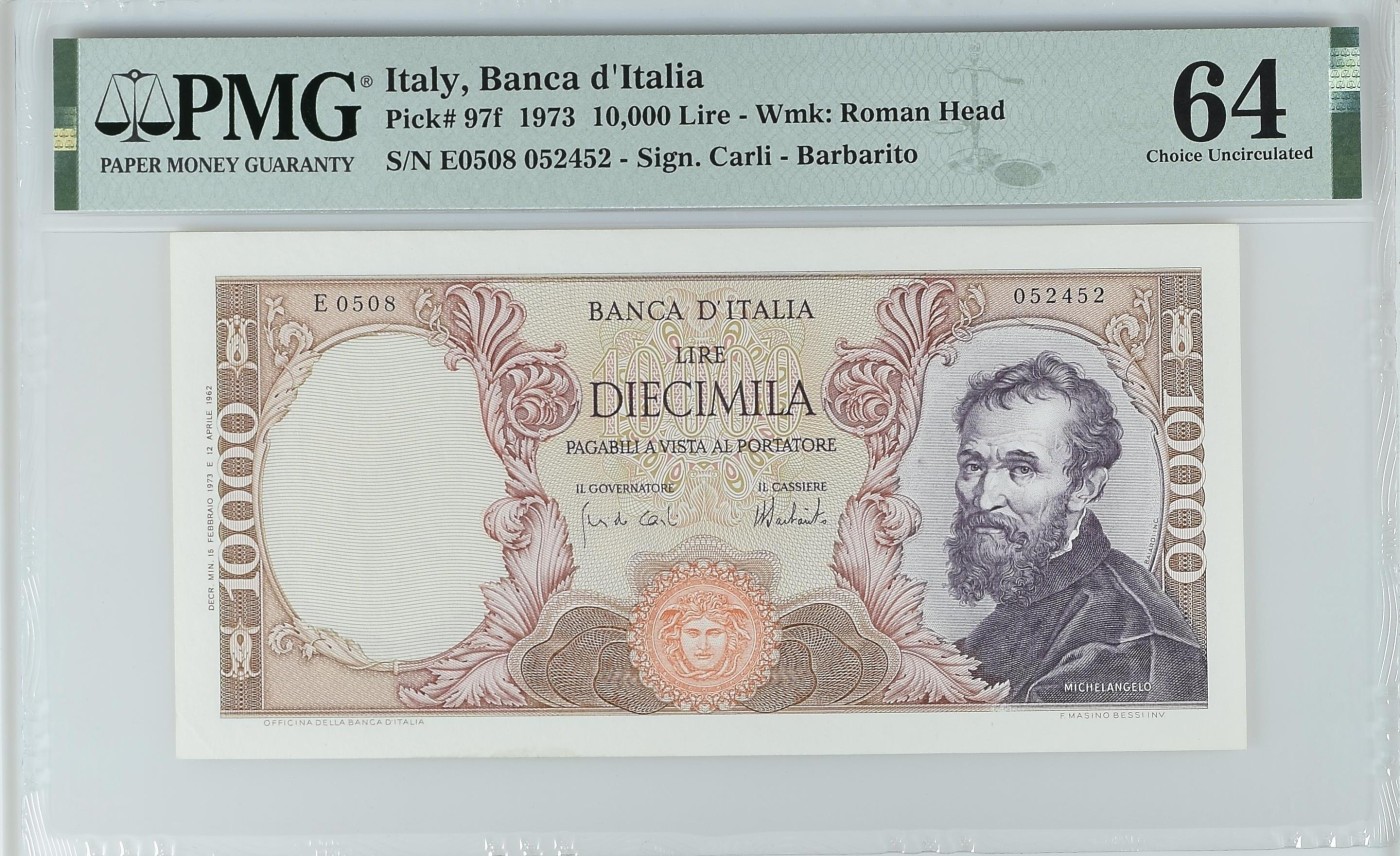 收藏联盟Quantum Auction 第334期拍卖  意大利1973年10000里拉 PMG64 米开朗基罗