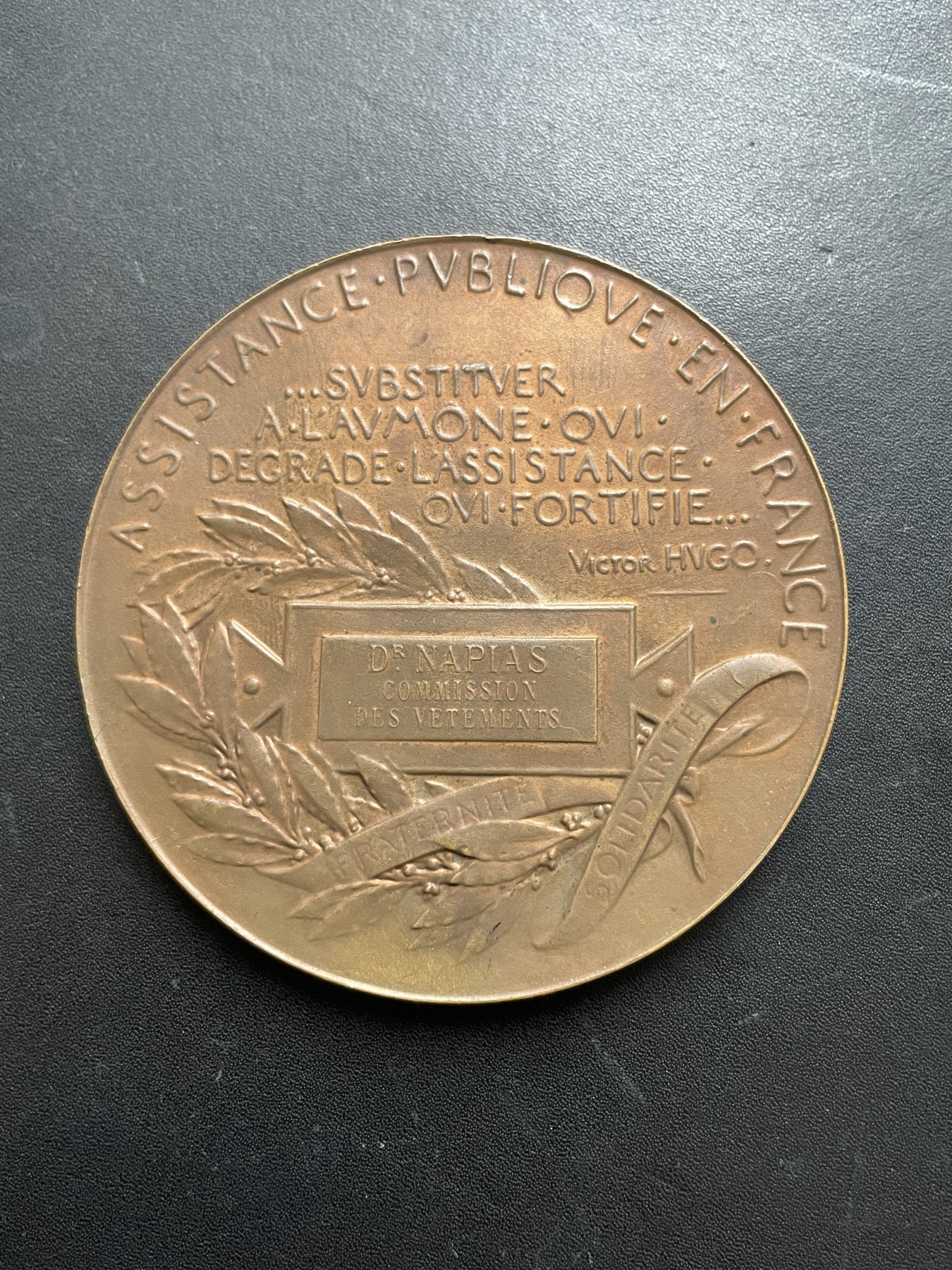 「木头集藏」章牌专场-第39期 O.Roty～法国公共援助大铜章 直径：68mm，138 g 边铭：丰饶角 BRONZE