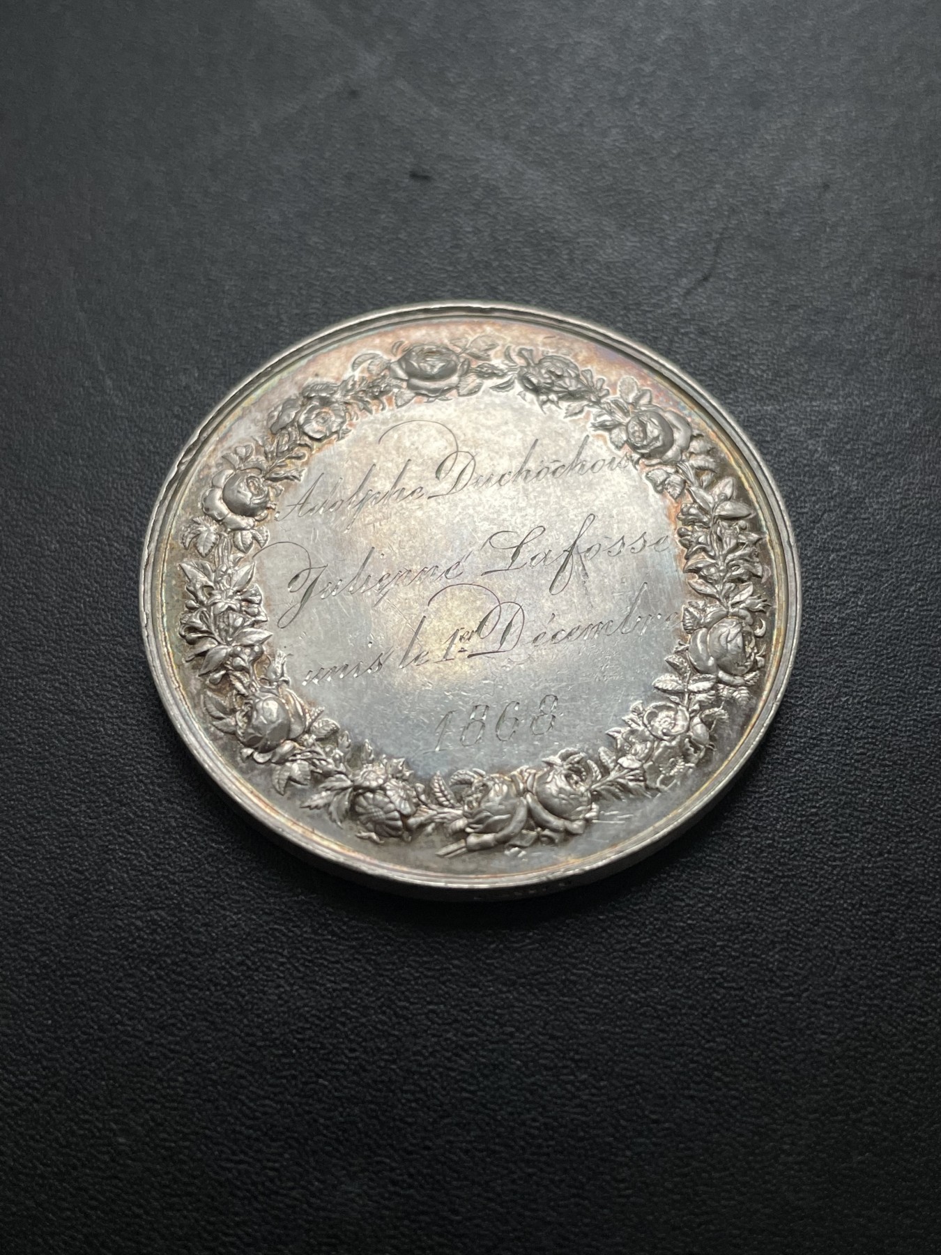 「木头集藏」章牌专场-第39期 1868年法国婚礼银章  直径：37mm，21.8g，边铭：蜜蜂 ARGENT