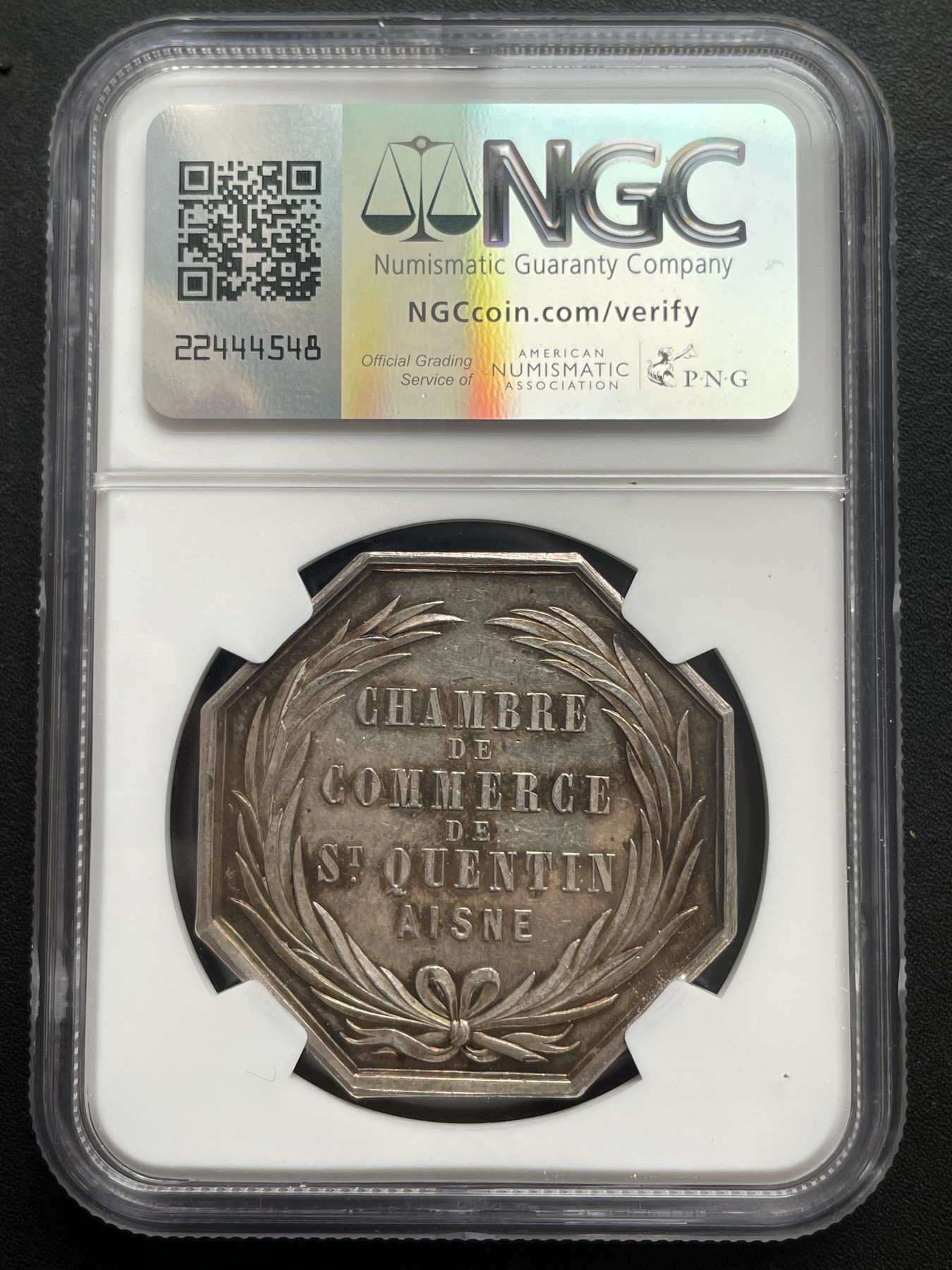 「木头集藏」章牌专场-第39期 法国圣昆廷商会银章  直径：37mm，边铭：丰饶角 ARGENT