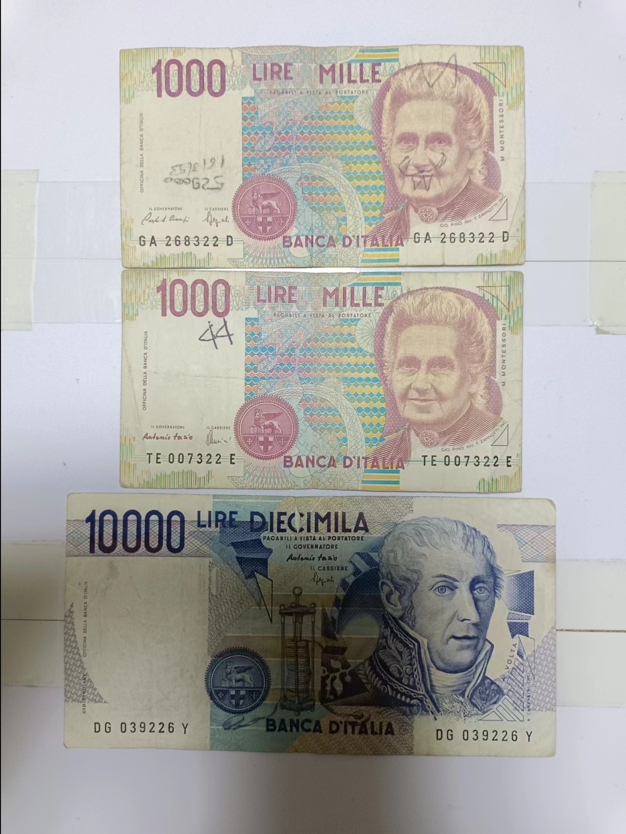 【20240401】非全新硬币和纸币第126场 意大利3张纸币，有裂缝和字迹