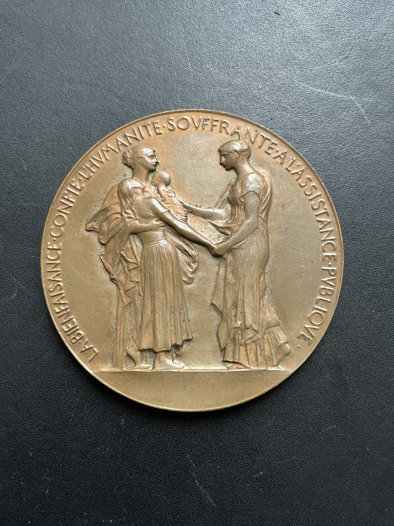 「木头集藏」章牌专场-第39期 O.Roty～法国公共援助大铜章 直径：68mm，138 g 边铭：丰饶角 BRONZE