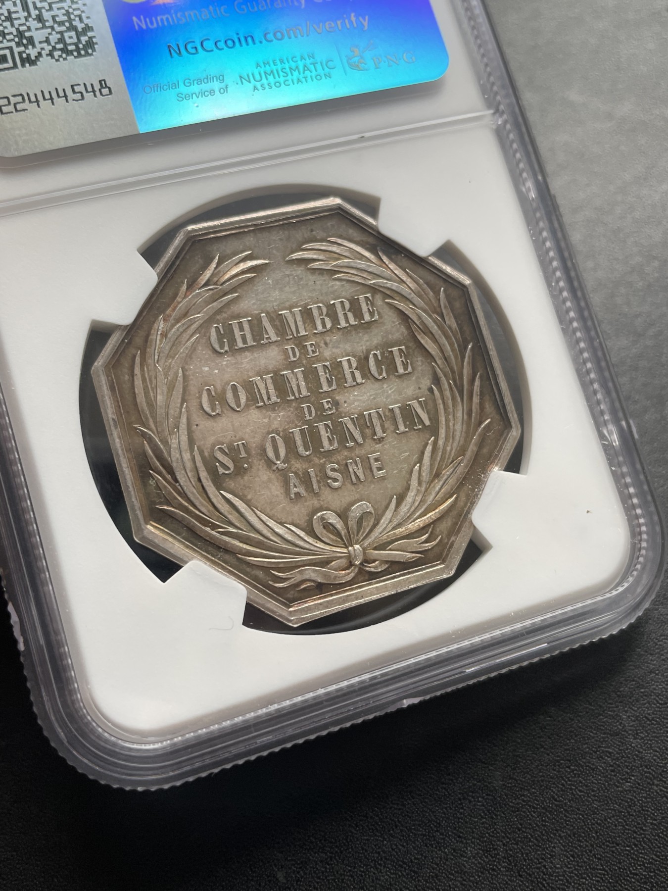 「木头集藏」章牌专场-第39期 法国圣昆廷商会银章  直径：37mm，边铭：丰饶角 ARGENT