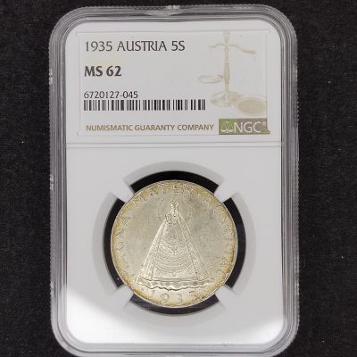 巴斯克收藏第247期 评级币，套币，卡册专场 4月 9/10/11 号三场连拍 全场包邮 - 奥地利 1935年 5先令银币 NGC MS62