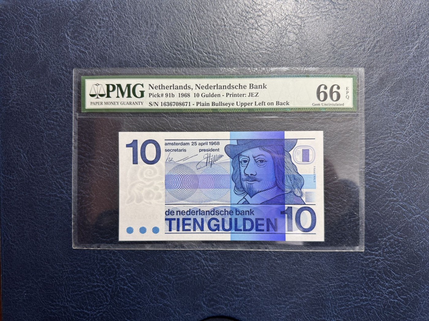收藏联盟Quantum Auction 第334期拍卖  荷兰1968年10盾 PMG66 号码全程无47 哈尔斯