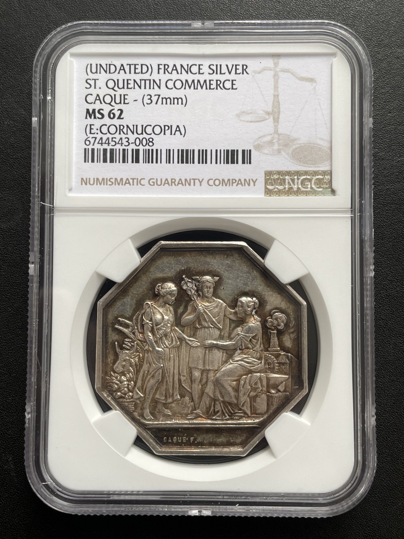 「木头集藏」章牌专场-第39期 法国圣昆廷商会银章  直径：37mm，边铭：丰饶角 ARGENT