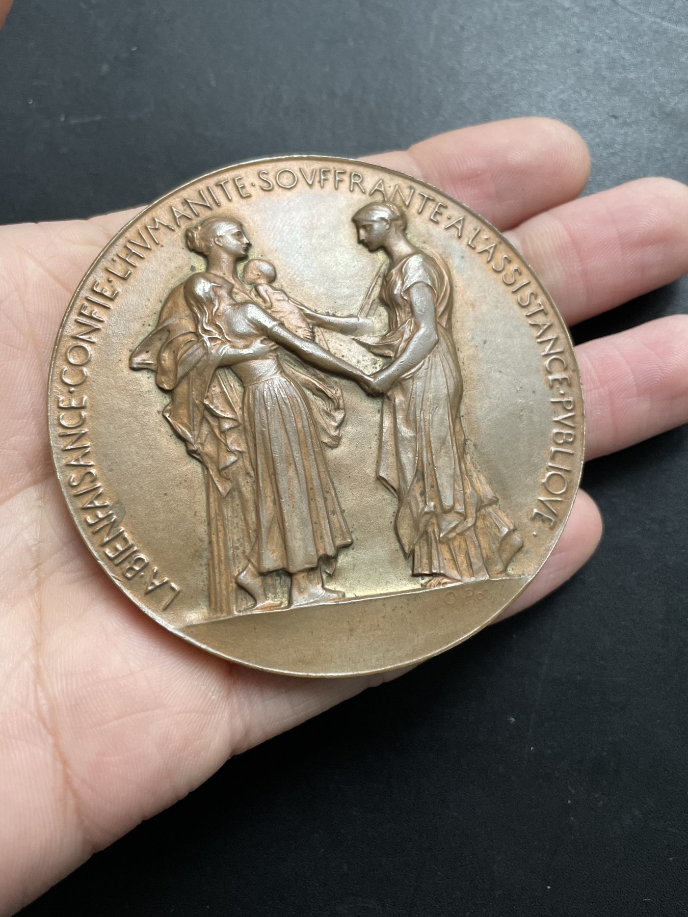 「木头集藏」章牌专场-第39期 O.Roty～法国公共援助大铜章 直径：68mm，138 g 边铭：丰饶角 BRONZE