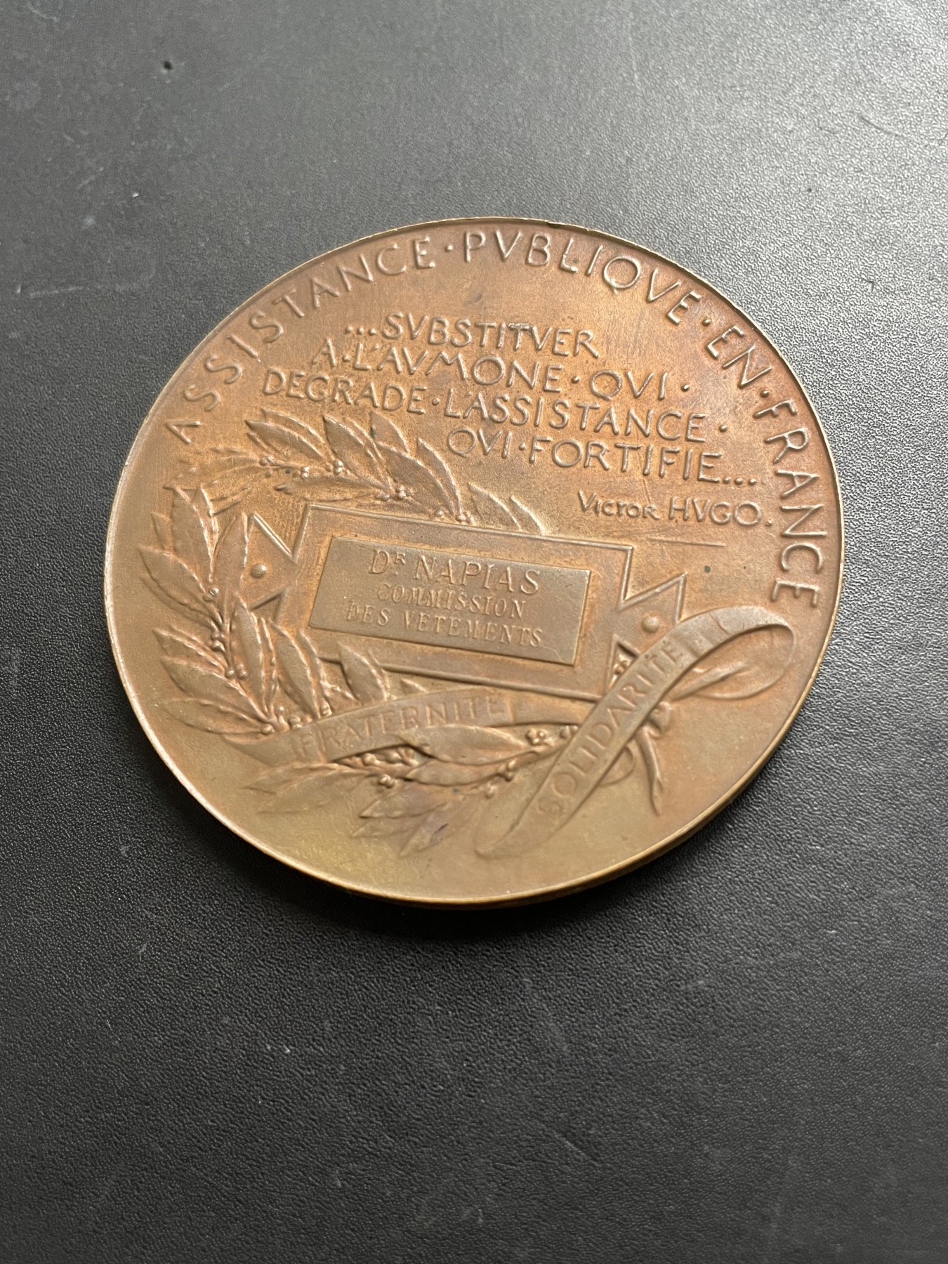 「木头集藏」章牌专场-第39期 O.Roty～法国公共援助大铜章 直径：68mm，138 g 边铭：丰饶角 BRONZE