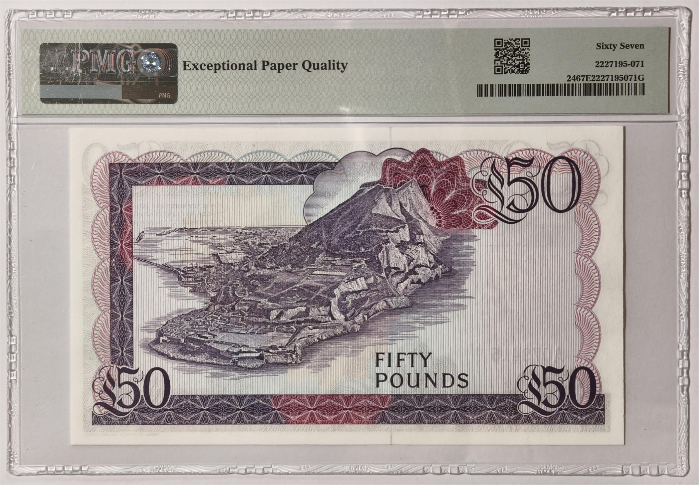 紫瑗钱币——第335期拍卖——纸币场 【首发A冠 PMG 67EPQ】 直布罗陀 1986年 伊丽莎白二世 高冠 50镑 (P-24)