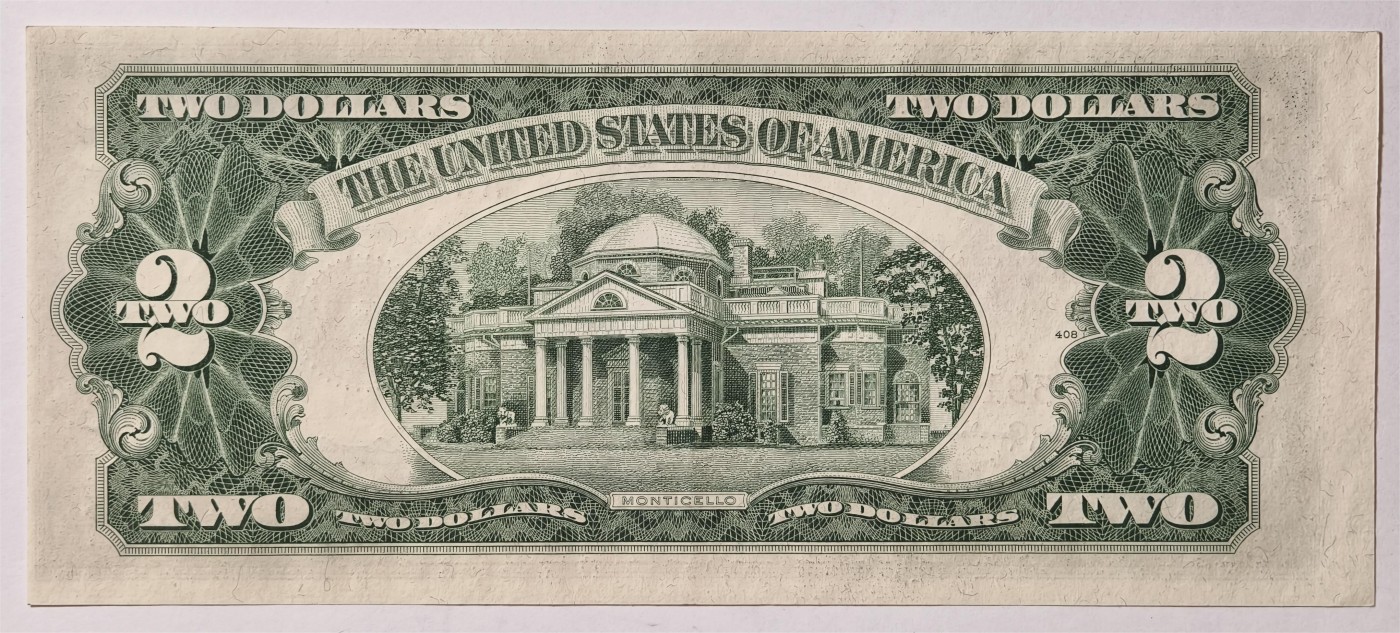 紫瑗钱币——第335期拍卖——纸币场 美国 1953年 C序列 托马斯·杰斐逊 2美元 红印 政府券 AU