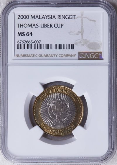 S&S Numismatic世界钱币-拍卖 第76期 - 马来西亚2000年 汤姆斯/尤伯杯羽毛球锦标赛 1林吉特双色纪念币 NGC MS64