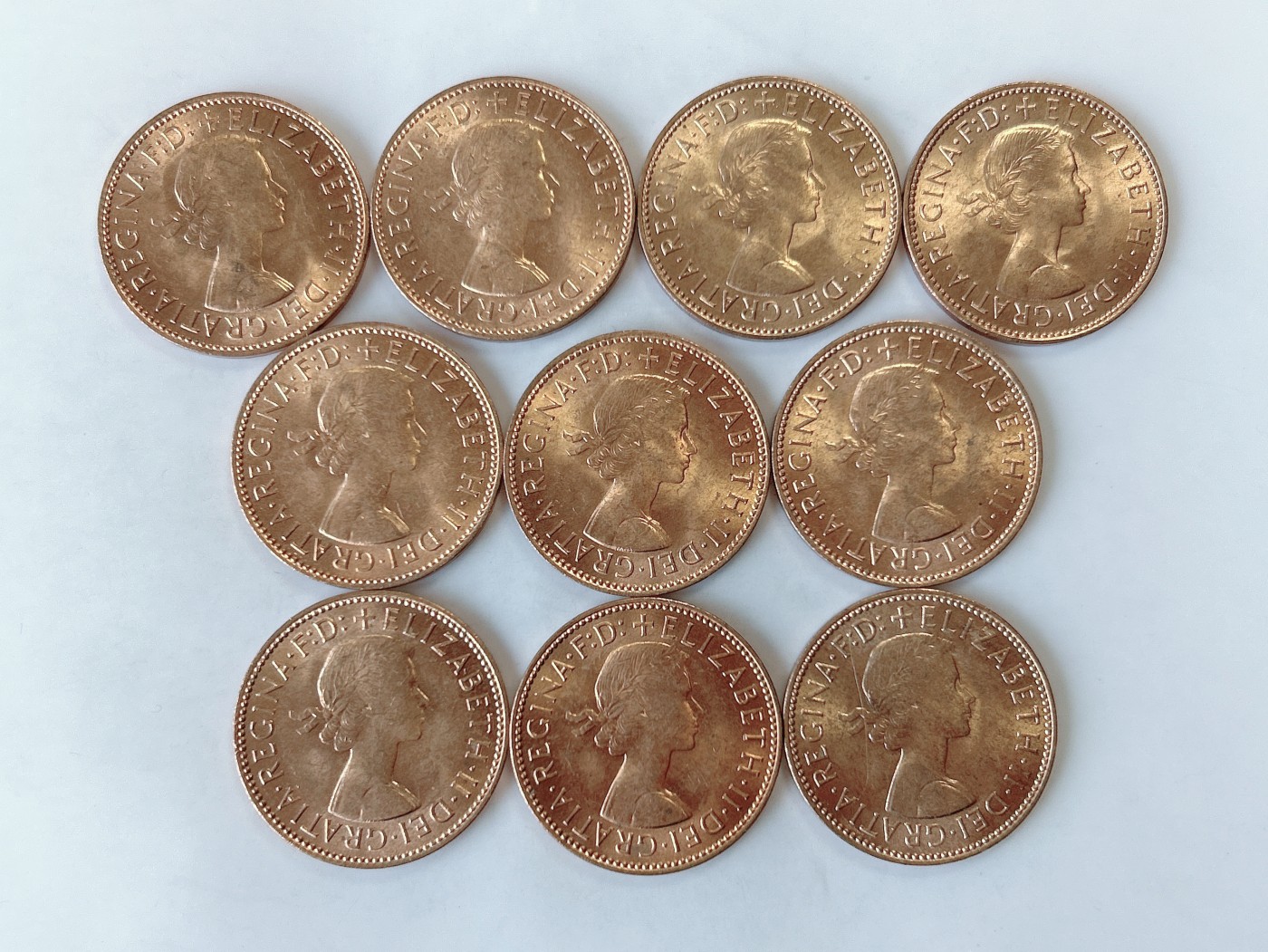 第一海外回流一元起拍收藏 散币专场 第75期 英国1967年半便士10枚 一帆风顺 女王版 原光美品