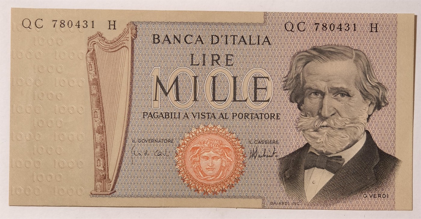 紫瑗钱币——第349期拍卖——纸币场 意大利 1975年 威尔第 1000里拉 UNC