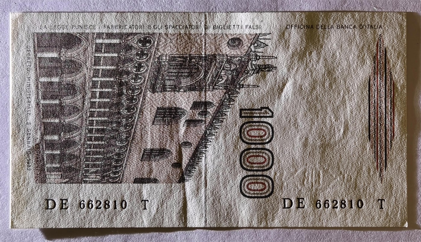 紫瑗钱币——第335期拍卖——纸币场 意大利 1982年 达·芬奇 1000里拉 UNC-